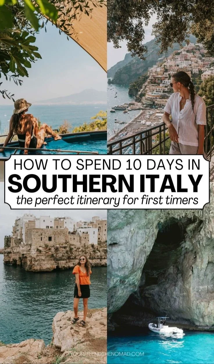 10 Day Southern Italy Itinerary with beaches and mountains travel guide.