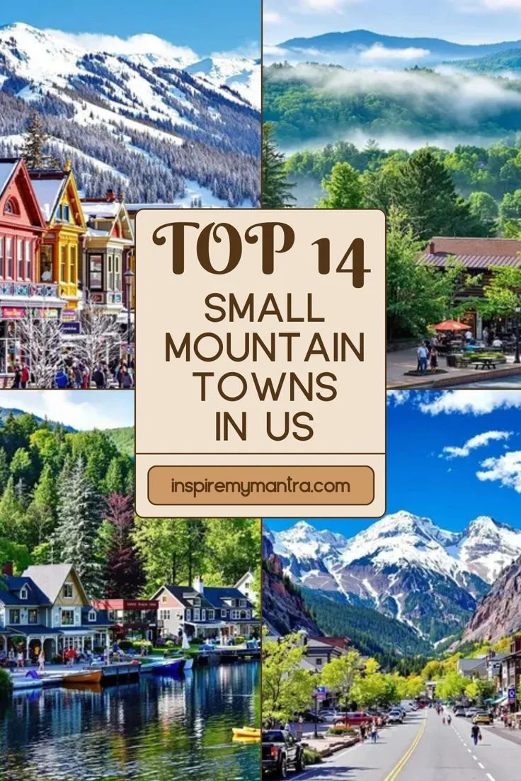Scenic view of a charming small mountain town in the US with snow-capped peaks
