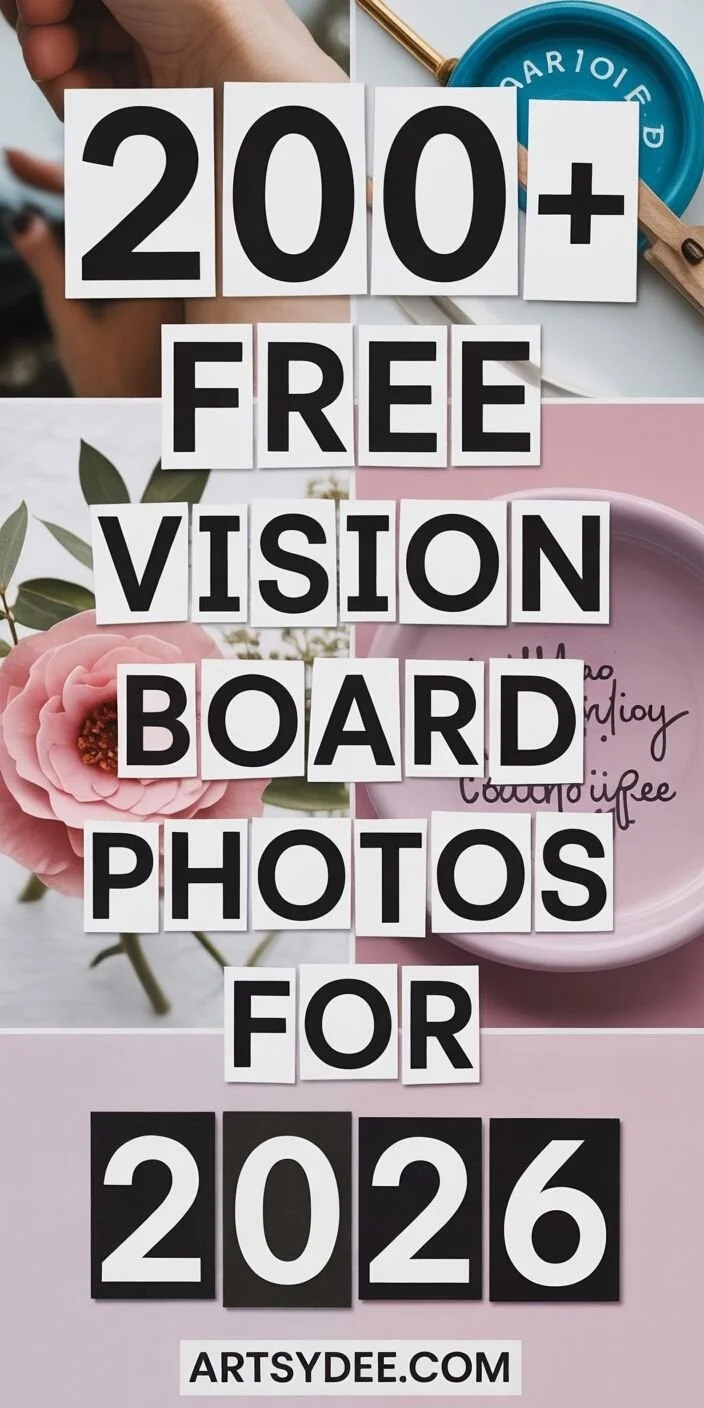 Inspiring vision board ideas for creating your dream life with free printable photos.