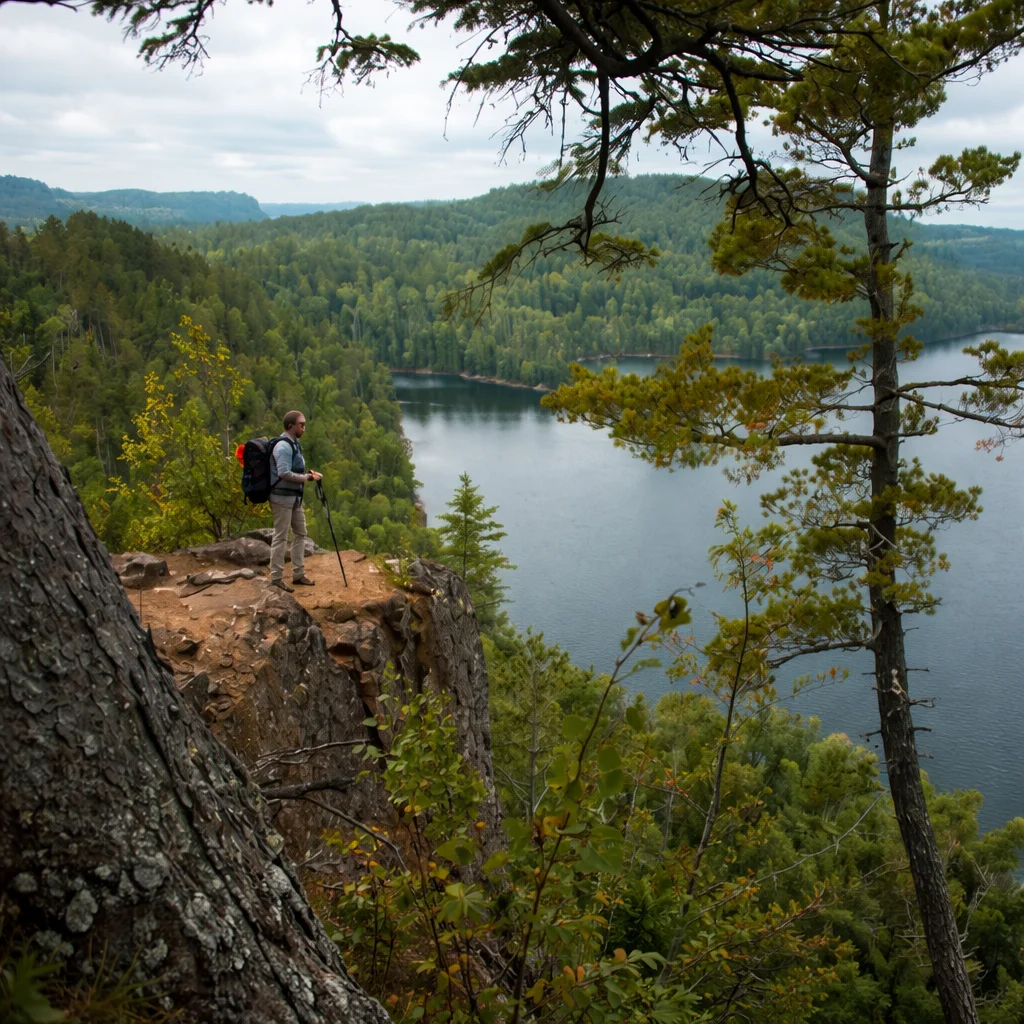 Backpacking adventure with gear and beautiful outdoor scenery.