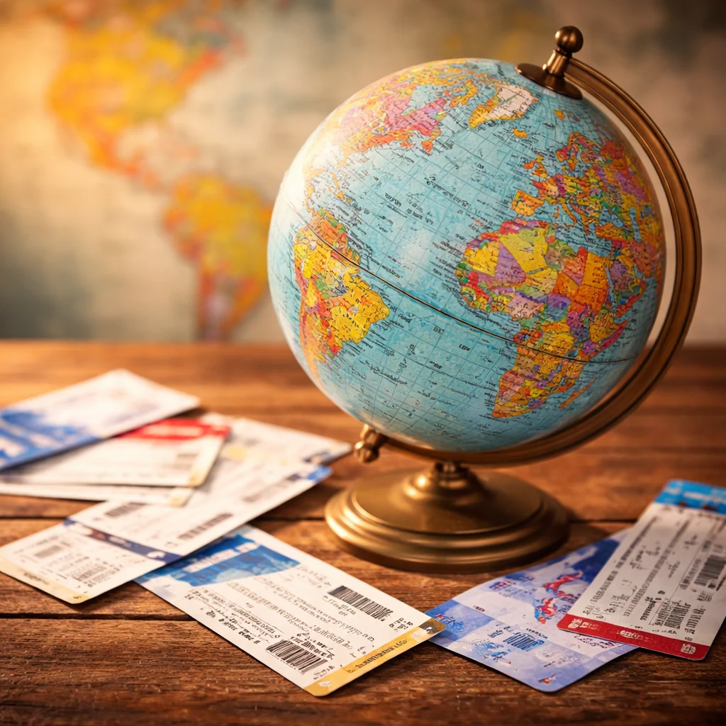 A collage of affordable travel destinations featuring cheap flights and hotels.