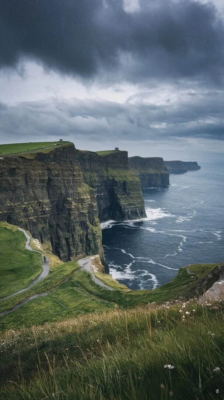 A scenic view of a typical Irish landscape showcasing rolling hills and historic sites.